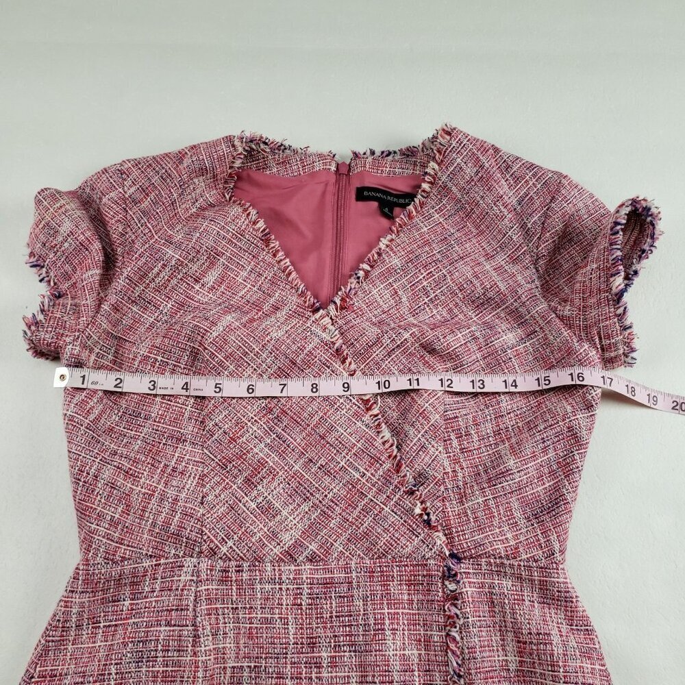 Banana Republic Tweed Fringe Dress Womens 4 Pink Sheath V Neck Faux Wrap - Picture 13 of 13